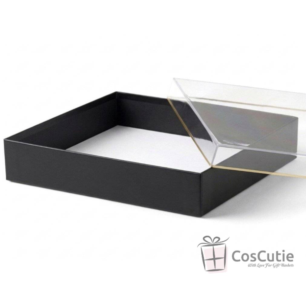 Cutie cadou neagra 23x18x6 cm, Capac transparent
