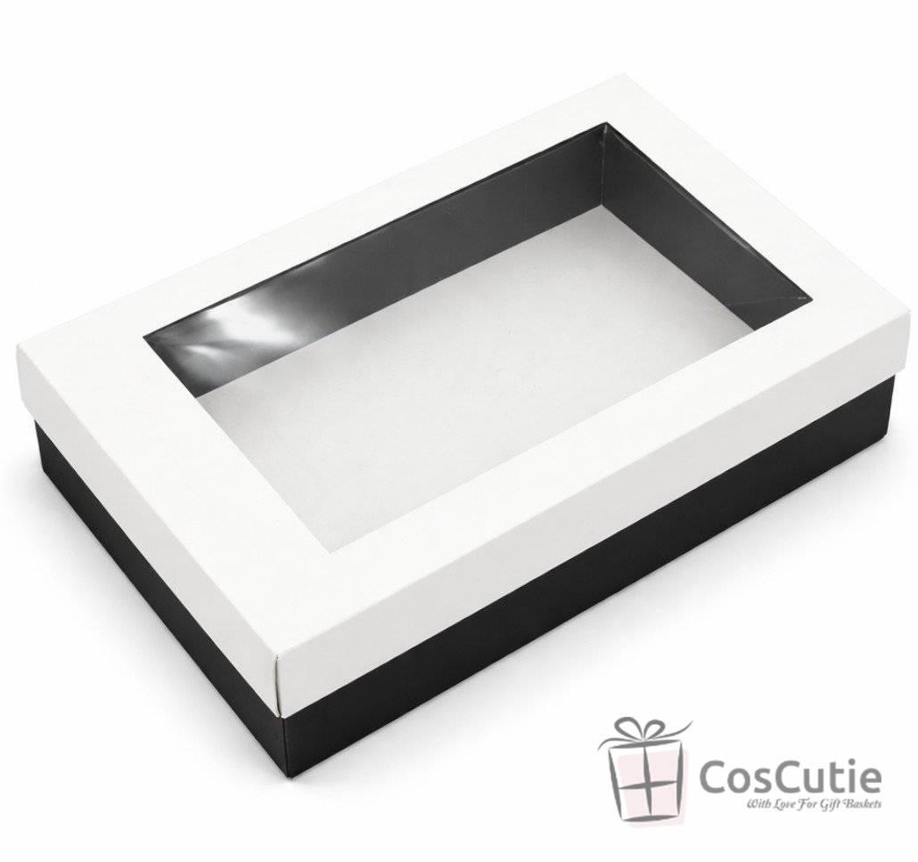 Cutie cadou Negru/Alb cu fereastra transparenta, 40x25x10 cm