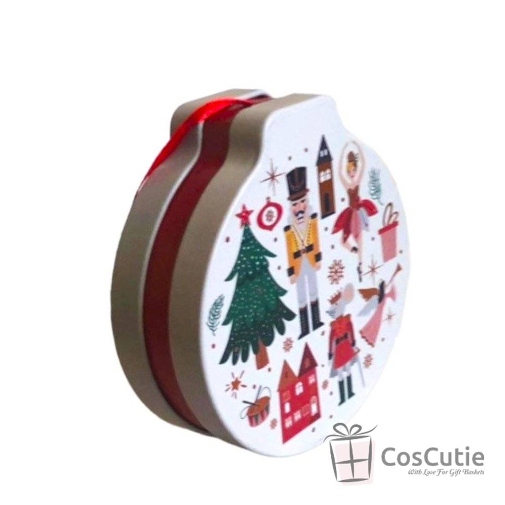 Cutie rotunda din metal cu motive Craciun