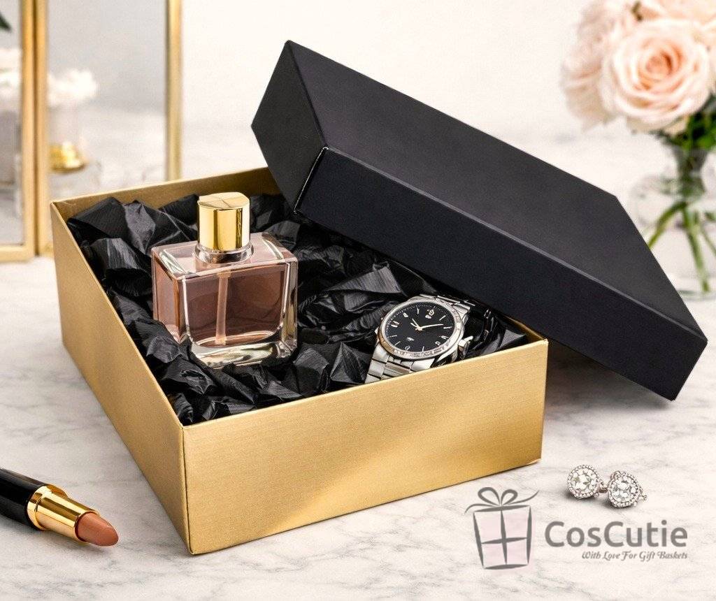Cutii cadou din carton 21x21x8 cm Negru/Auriu