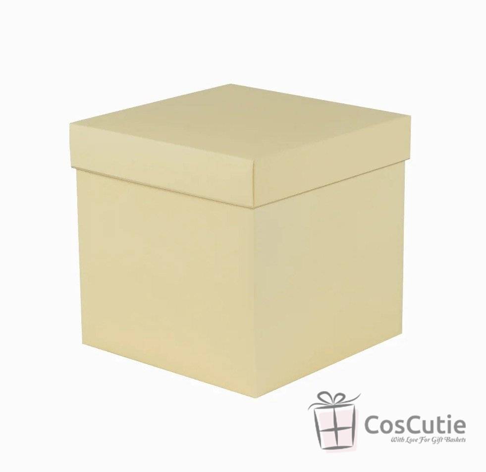 Cutii cadou patrate Crem, capac transparent, 21x21x20cm