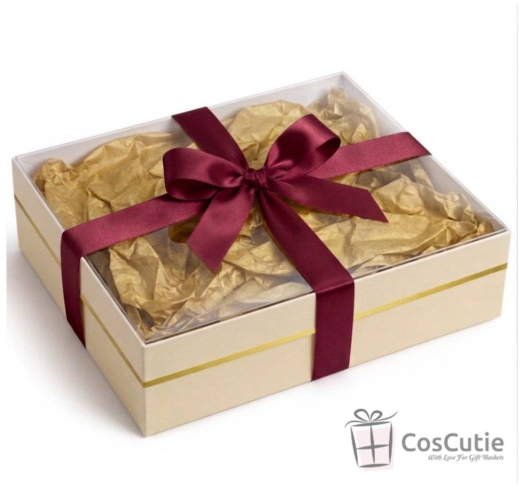Cutii cadou patrate cu capac transparent 29x29x12cm, Crem