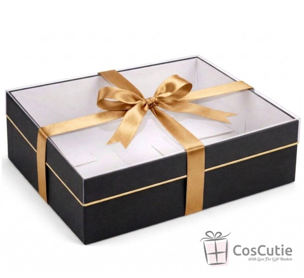 Cutie neagra cadou capac transparent, 34x25x12cm