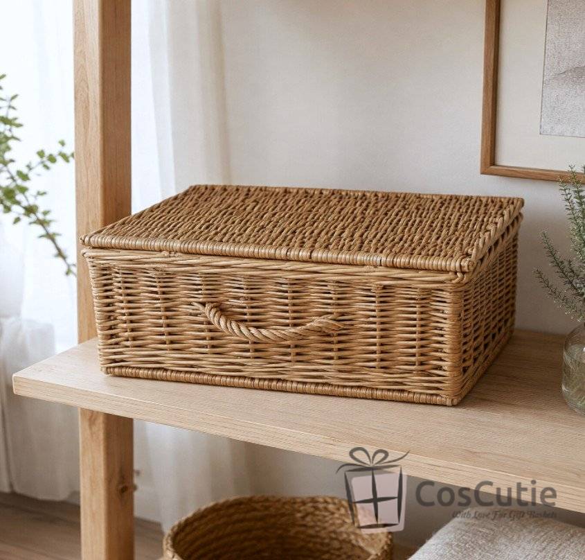 Ladita din rachita naturala cu capac, 35x25x12 cm
