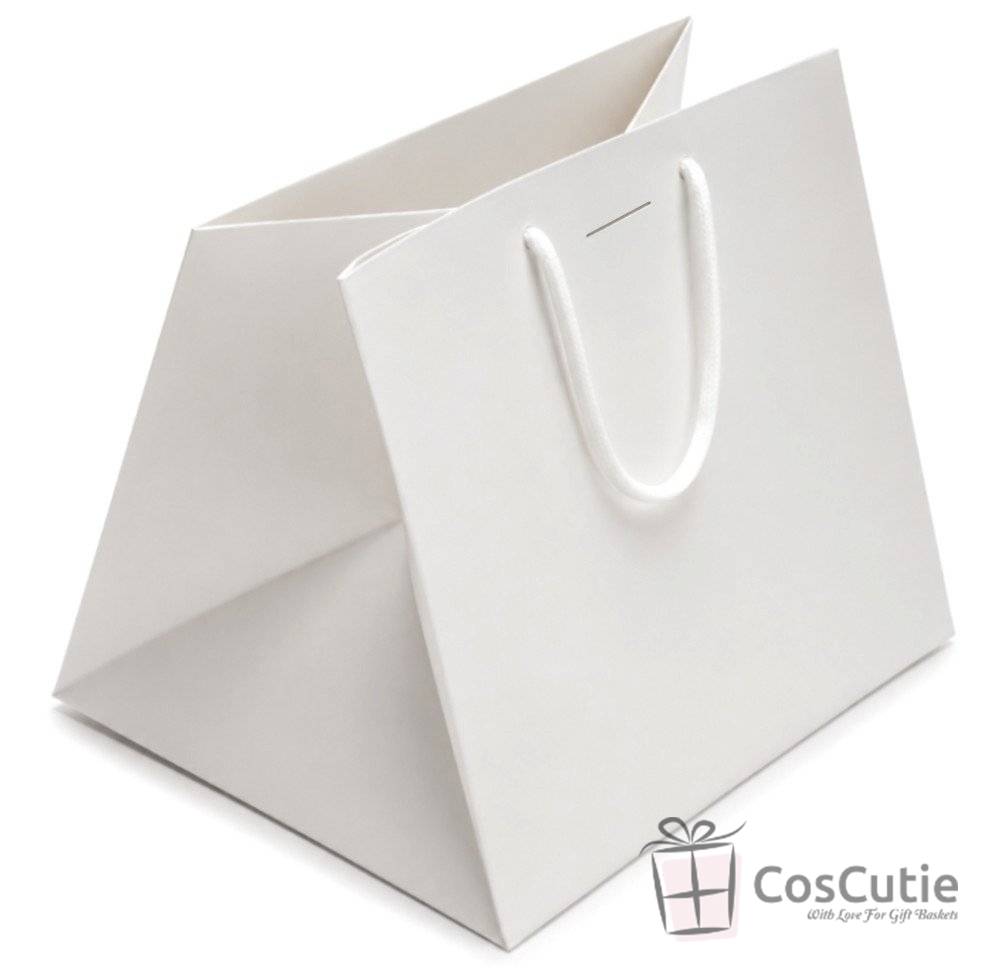 Punga cadou alba 20x23x20cm - Hartie cartonata cu snur textil