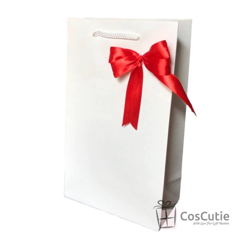 Punga cadou Premium Alba cu fundita satin - 16x9x27 cm