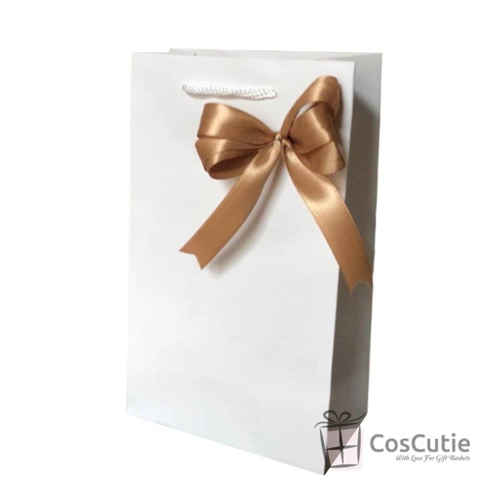 Punga cadou Premium Alba cu fundita satin - 16x9x27 cm