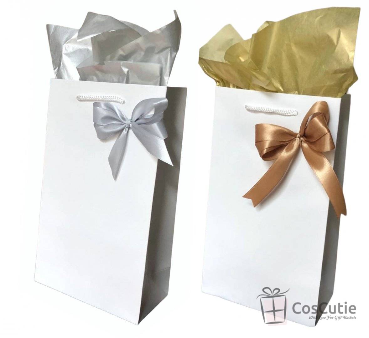 Punga cadou Premium Alba cu fundita satin - 16x9x27 cm