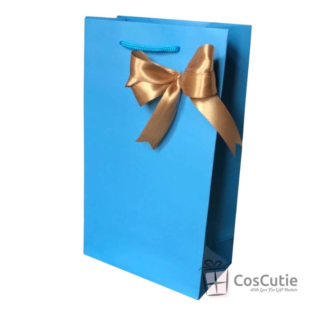 Punga cadou Premium Albastra cu fundita satin - 16x9x27 cm
