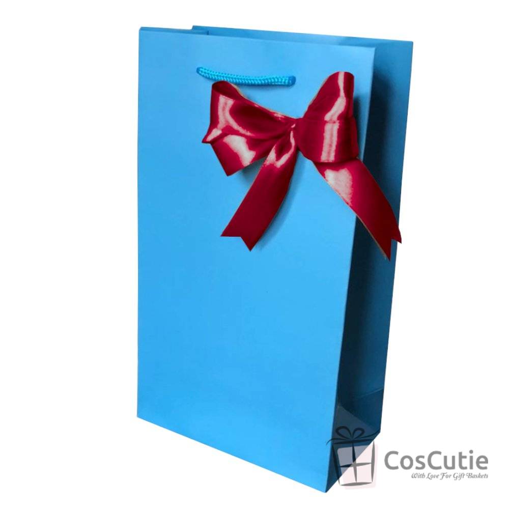Punga cadou Premium Albastra cu fundita satin - 16x9x27 cm