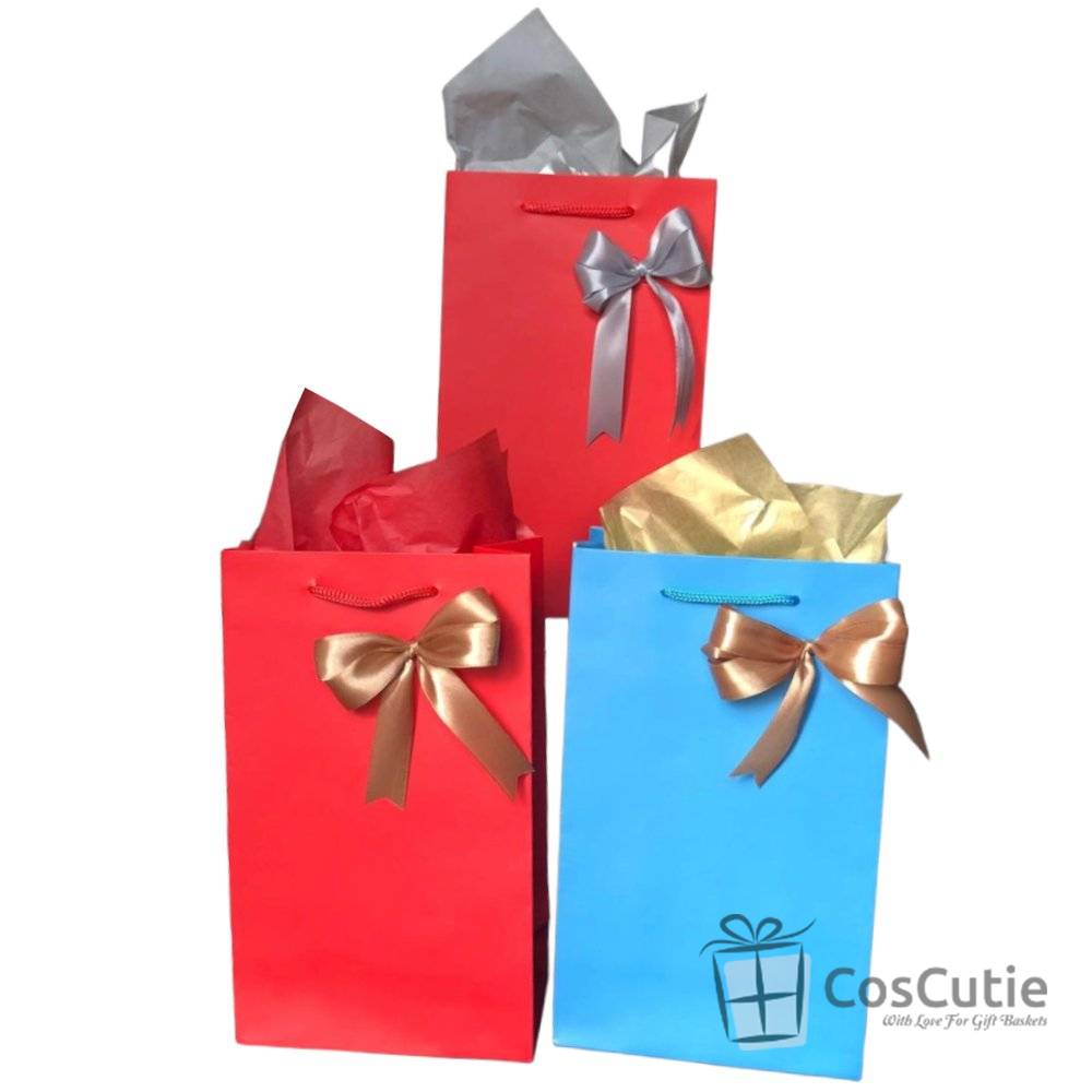 Punga cadou Premium Albastra cu fundita satin - 16x9x27 cm