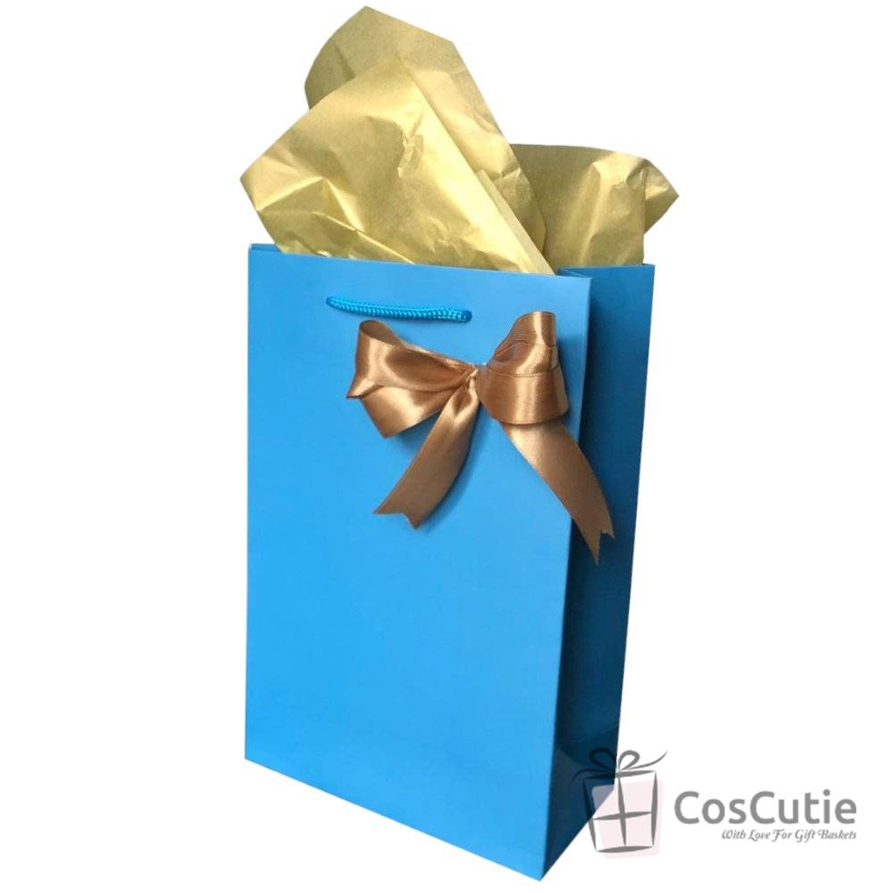 Punga cadou Premium Albastra cu fundita satin - 16x9x27 cm