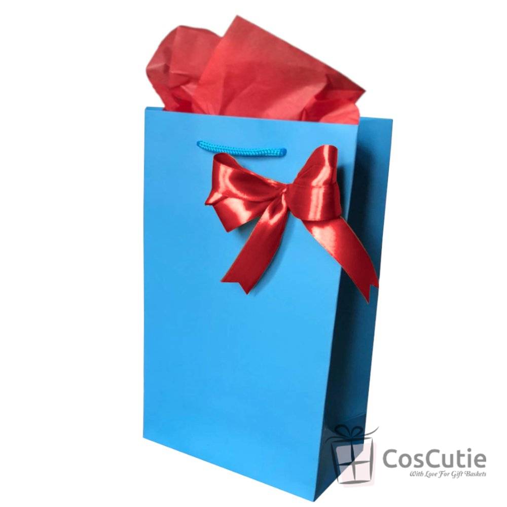Punga cadou Premium Albastra cu fundita satin - 16x9x27 cm