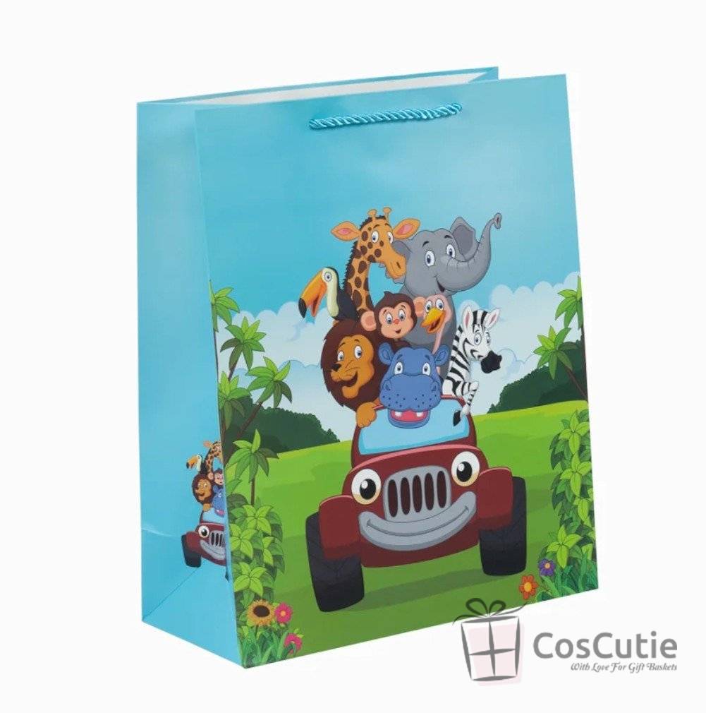 Punga cadou pentru copii, Zoo, Roz/Bleu, 26x32x12cm