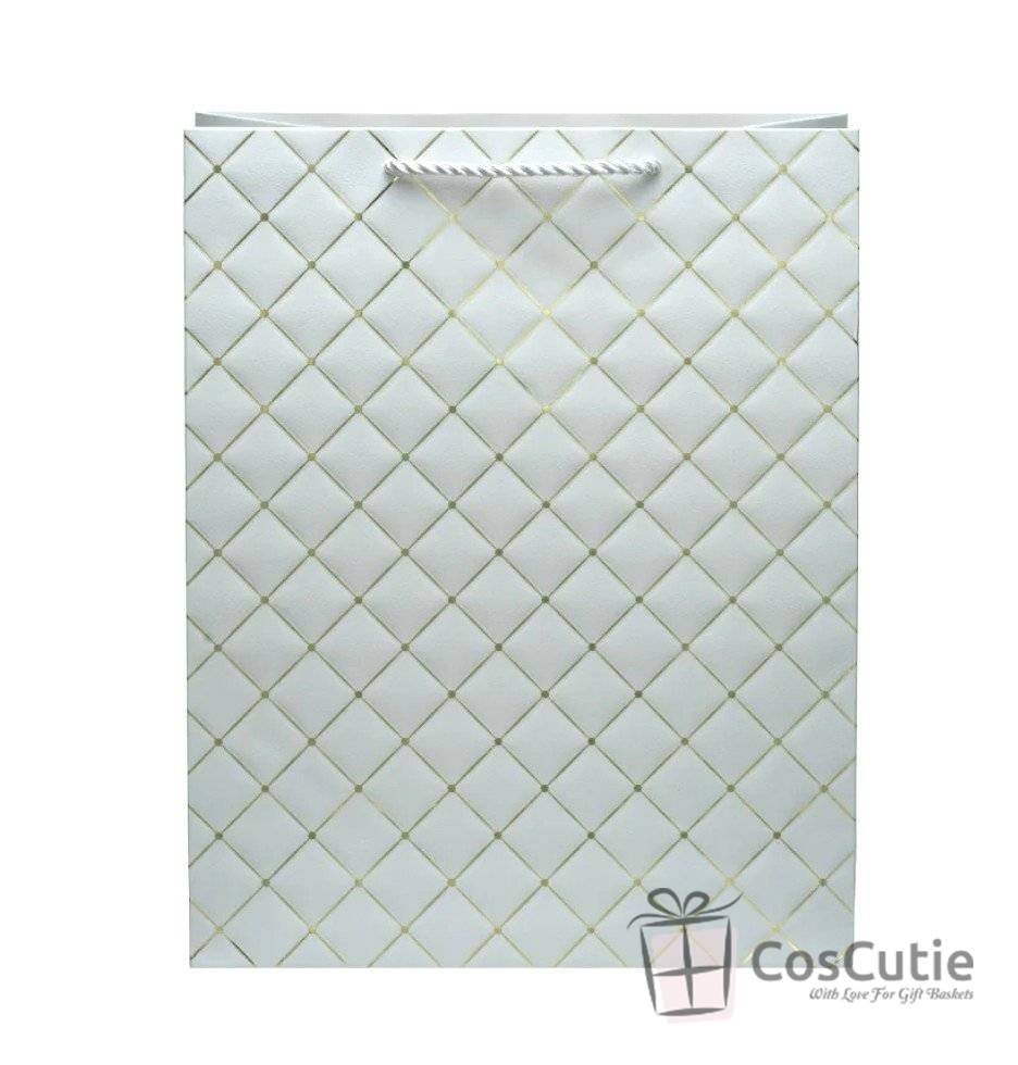 Punga cadou Premium carton embosat 325g, 26x32x12 cm, Alb