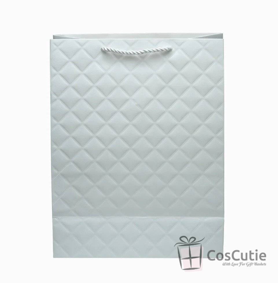 Punga cadou Premium carton embosat 325g, 26x32x12 cm, Alb