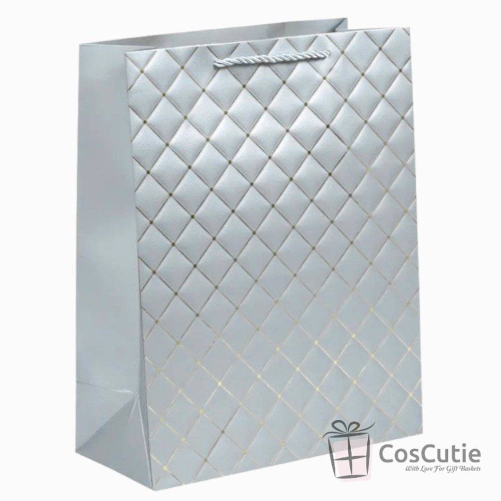 Punga cadou Premium carton embosat 325g, 26x32x12 cm, Silver