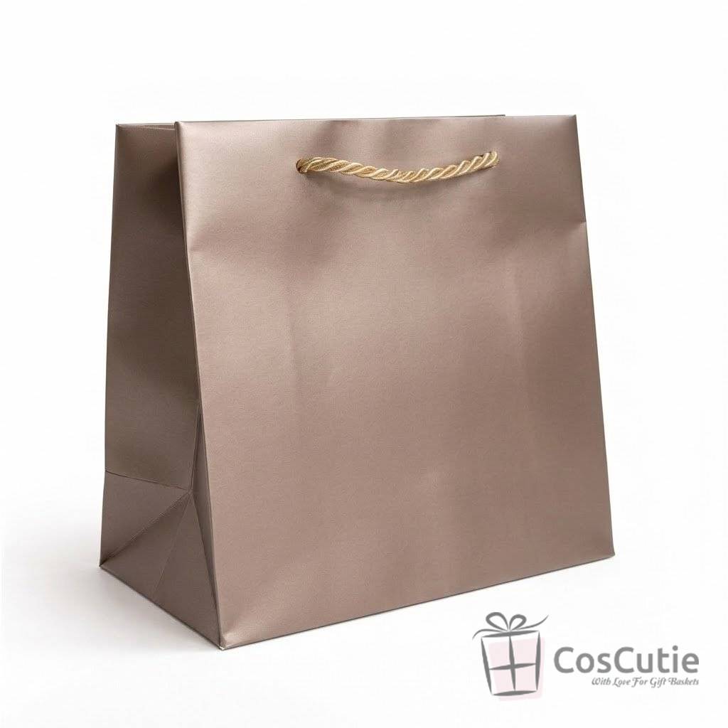 Punga cadou premium Golden Taupe 17x17x11 cm, carton Soft Touch 225 g/mp