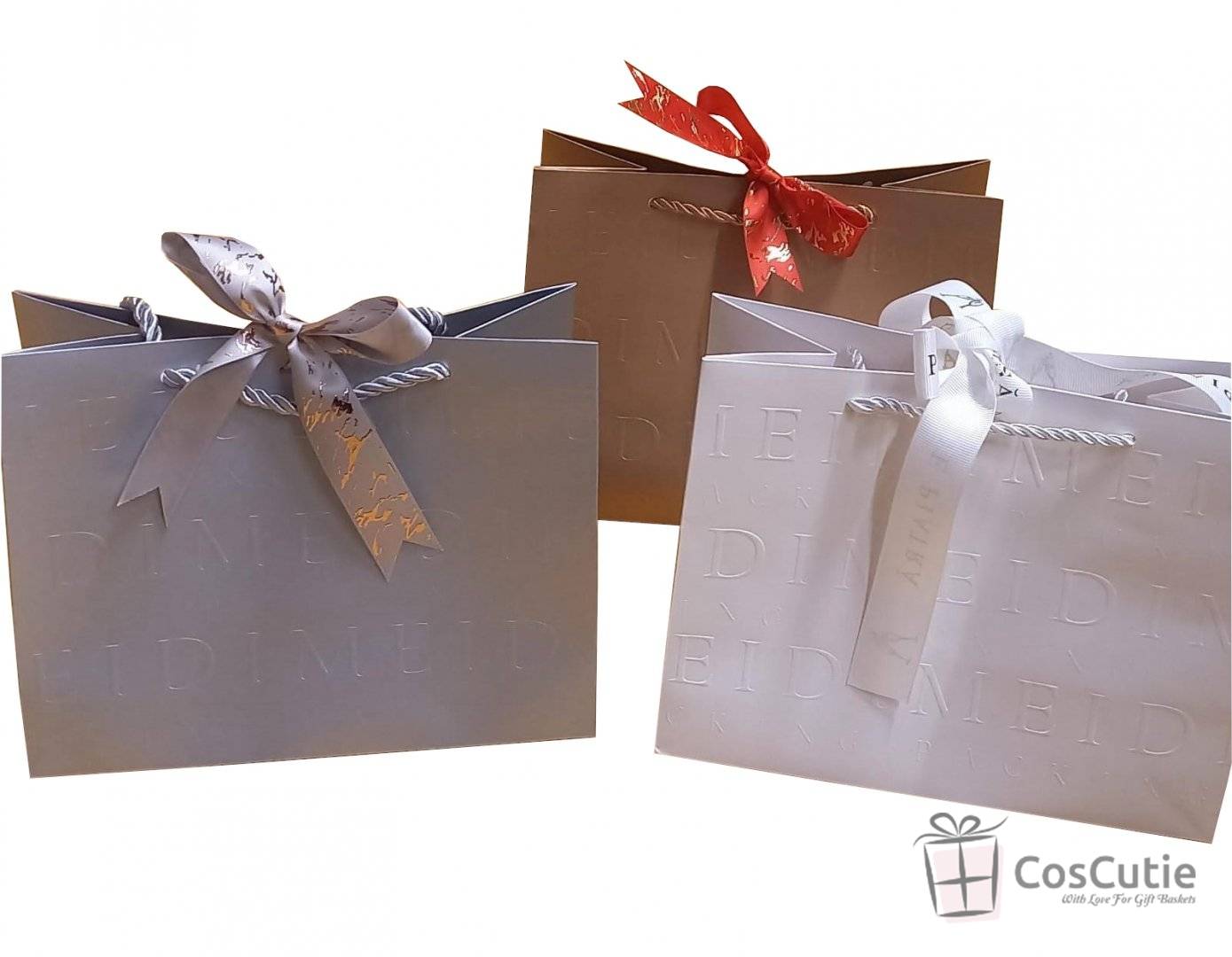 Punga cadou orizontala Monogram Luxury 23x18x12cm - Alb, Silver, Golden
