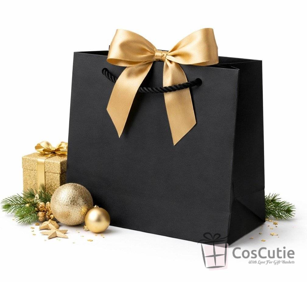 Punga cadou premium Negru 17x17x11 cm, carton Soft Touch 225 g/mp