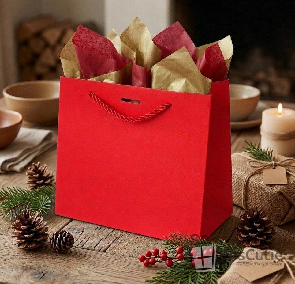 Punga cadou premium Rosu 17x17x11 cm, carton Soft Touch 225 g/mp