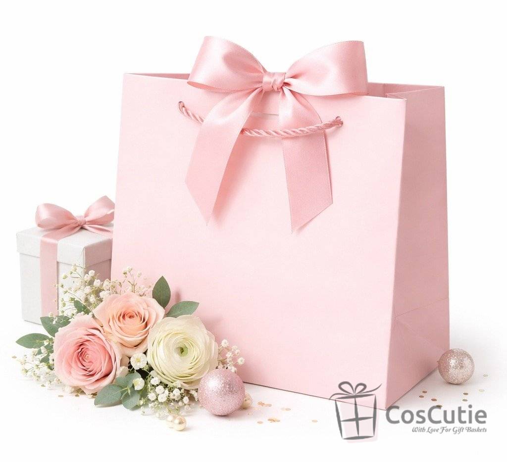 Punga cadou premium Roz pudra 17x17x11 cm, carton Soft Touch 225 g/mp