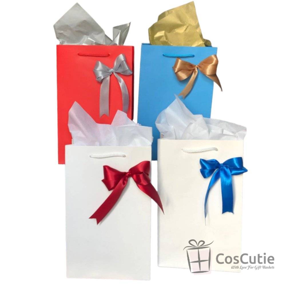 Punga cadou Premium cu Fundita Satin si Hartie de Matase - 16x9x27 cm