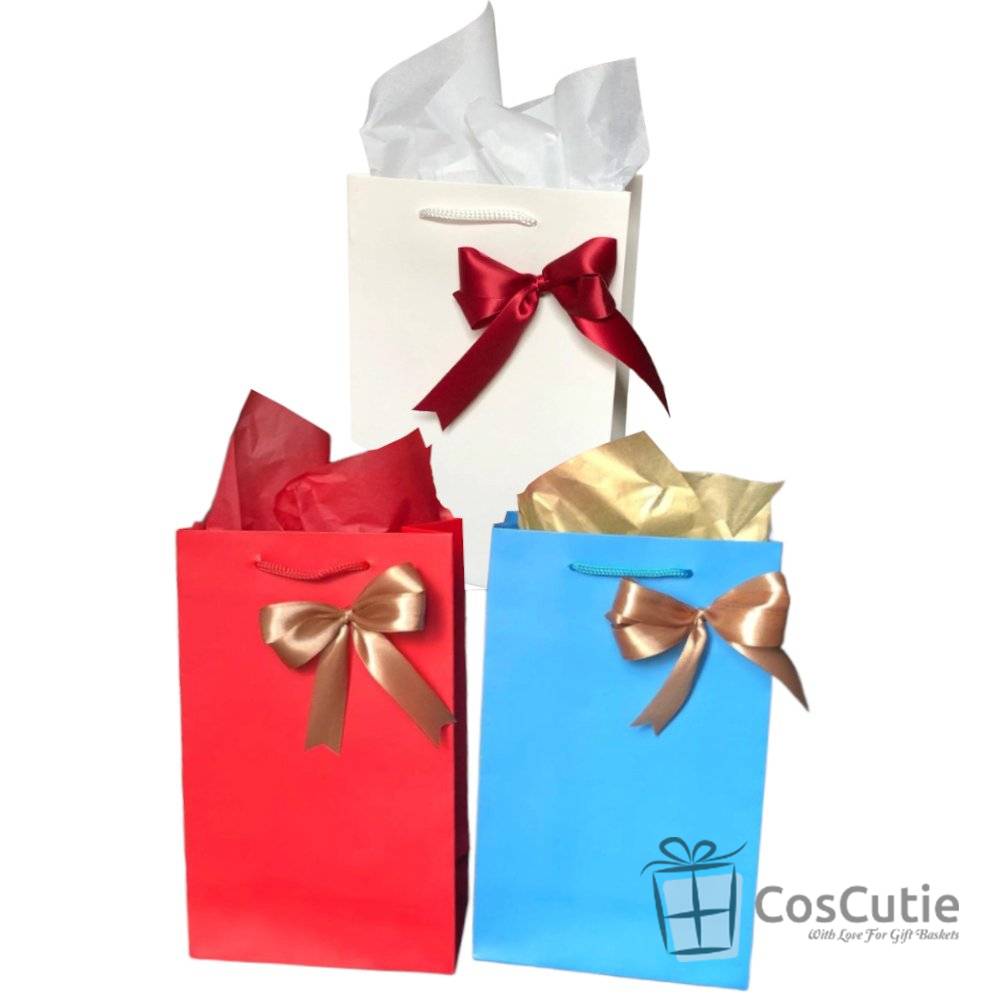 Punga cadou Premium cu Fundita Satin si Hartie de Matase - 16x9x27 cm