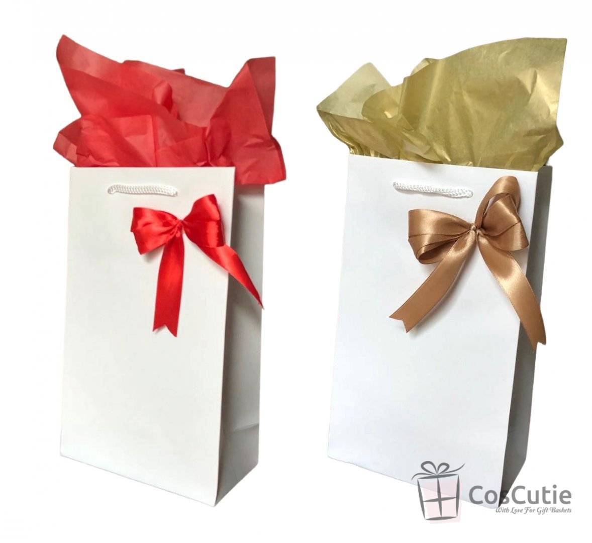 Punga cadou Premium cu Fundita Satin si Hartie de Matase - 16x9x27 cm