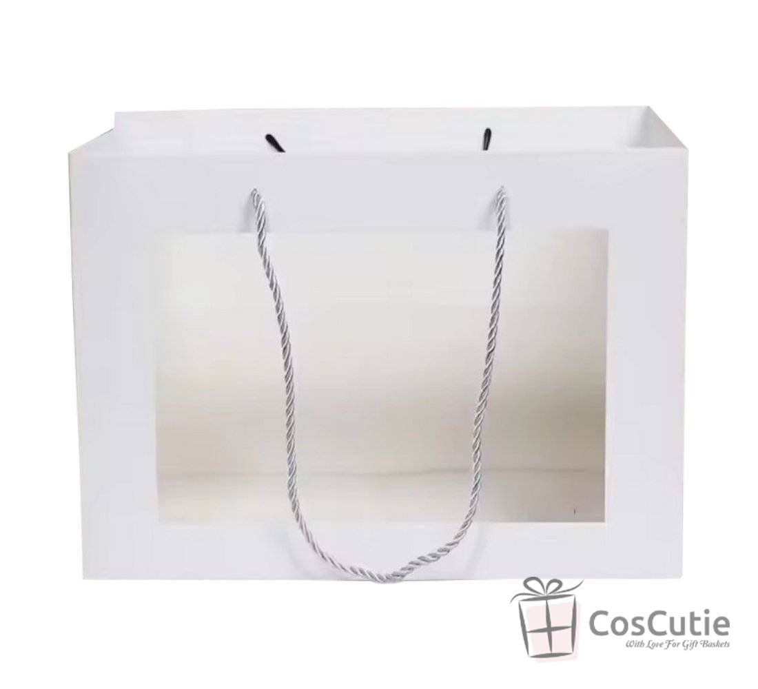 Pungi cadou albe din carton cu fereastră, 32x26x15cm
