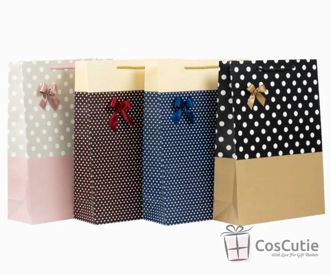  Pungi cadou cu fundita satin, carton rezistent 385g, culori combinate, 32x44x12 cm