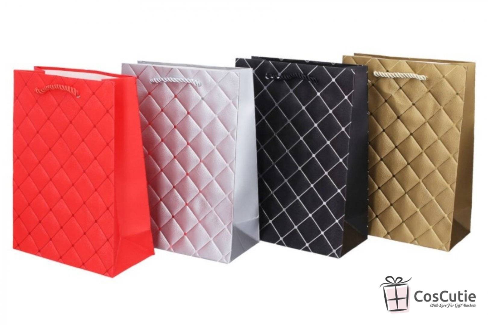 Pungi cadou premium din carton embosat 325g, 18x23x10 cm diverse culori
