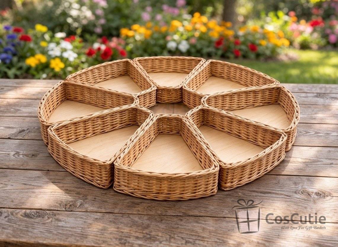 Set Expozitional din Rachita cu 7 Tavi si Baza din Placaj - Diametru 65 cm