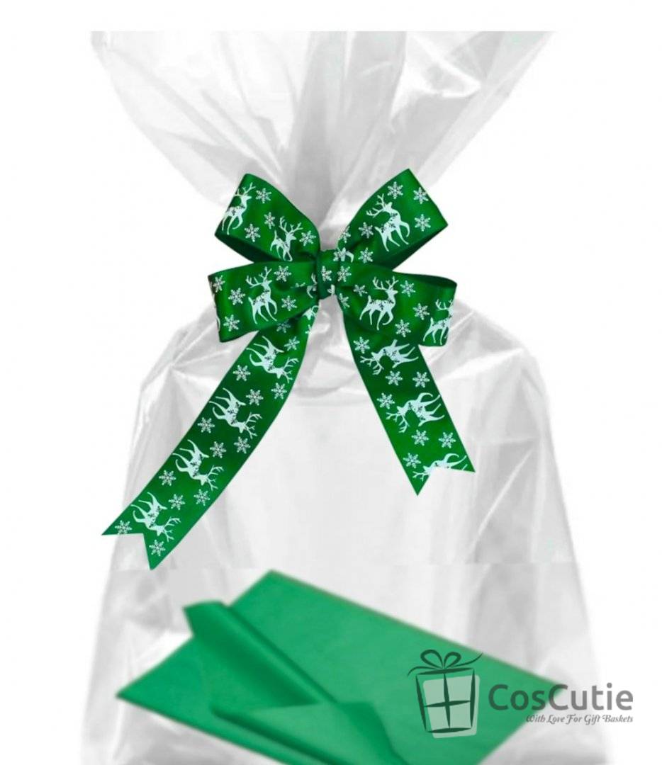 Set ambalare cosuri si cadouri, Pungi celofan 60x85 cm si accesorii decorative Xmas