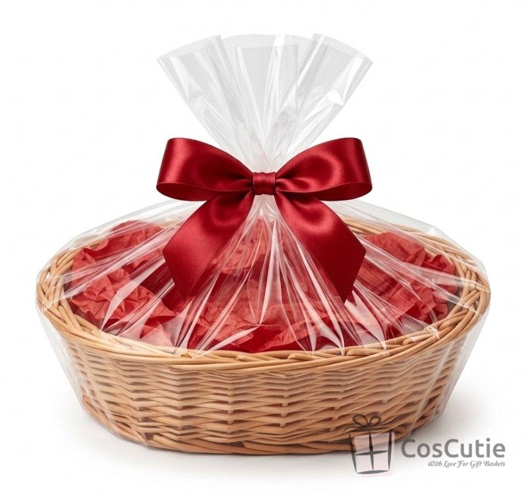 Set ambalare cosuri si cadouri, Pungi celofan 53x64 cm si accesorii decorative