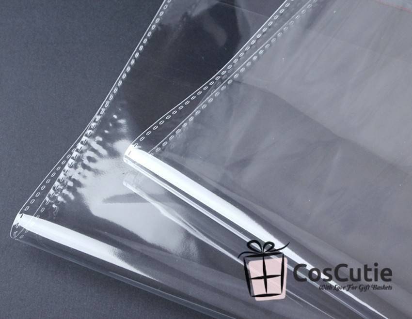 Set ambalare cosuri si cadouri, Pungi celofan 53x64 cm si accesorii decorative