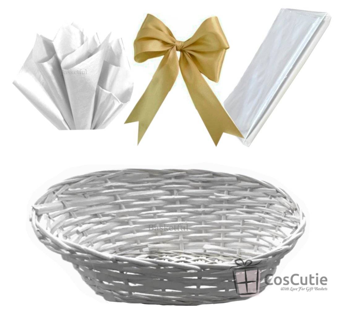 Set cadou Cos Alb impletit + Accesorii decorative, 33x27x15/8cm