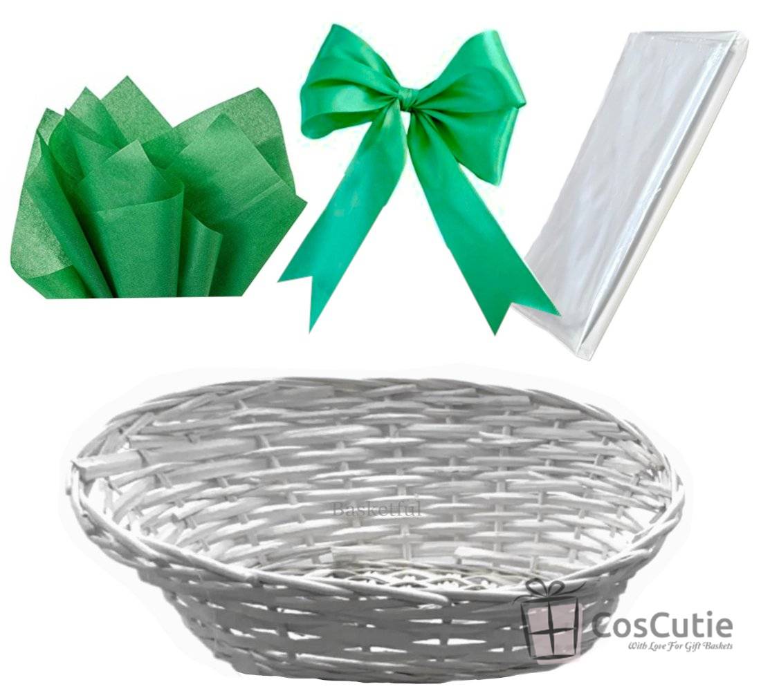 Set cadou Cos Alb impletit + Accesorii decorative, 33x27x15/8cm