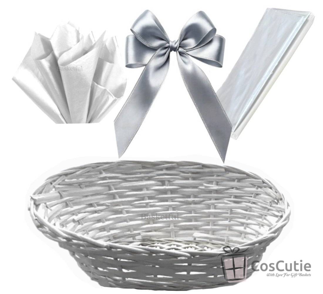 Set cadou Cos Alb impletit + Accesorii decorative, 33x27x15/8cm