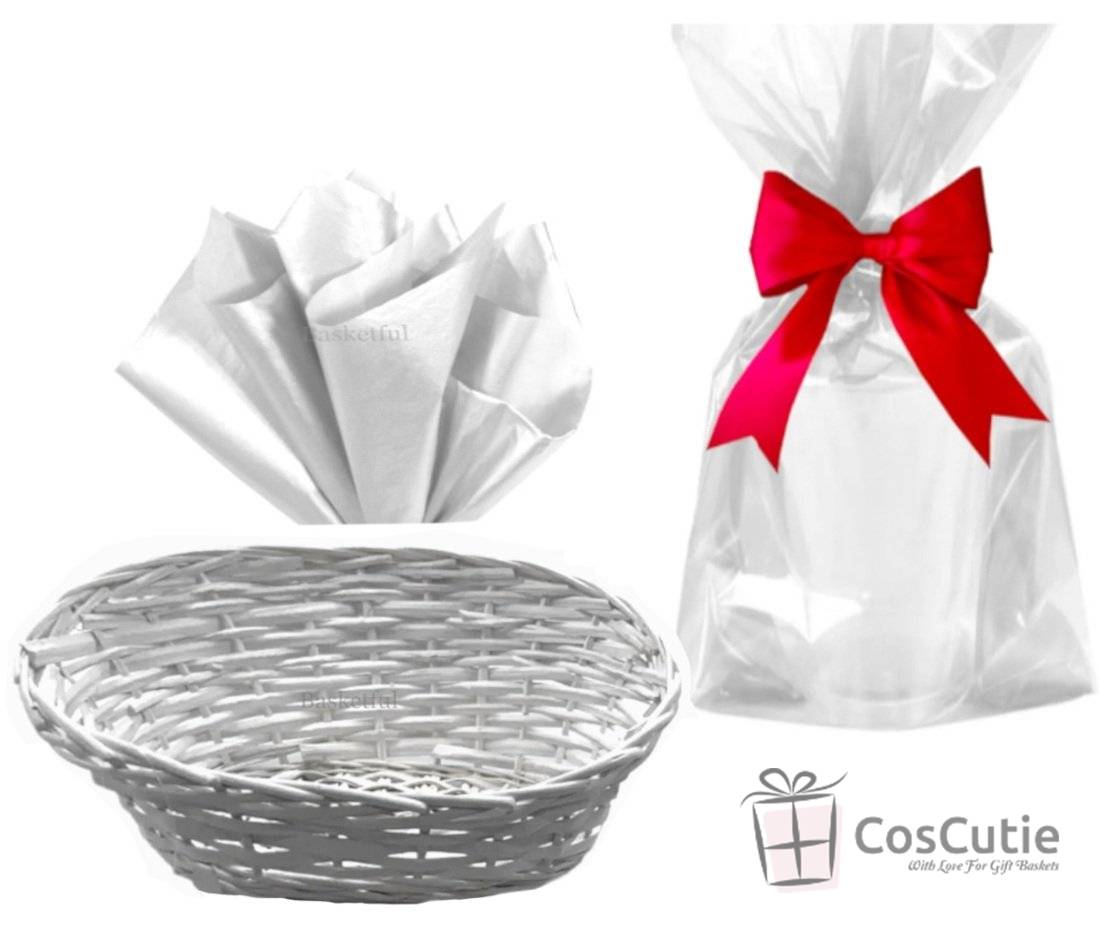 Set cadou Cos Alb impletit + Accesorii decorative, 33x27x15/8cm
