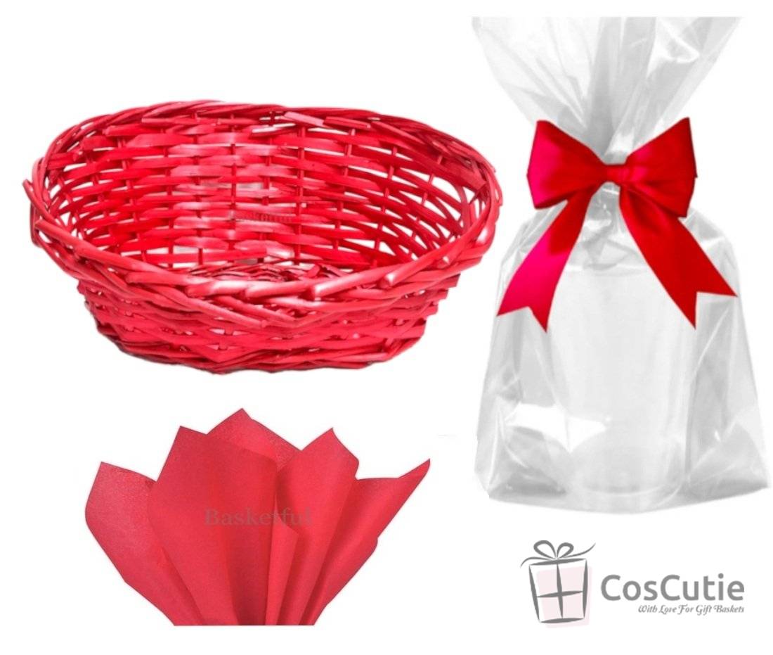 Set cadou Cos Rosu impletit + Accesorii decorative, 33x27x15/8cm