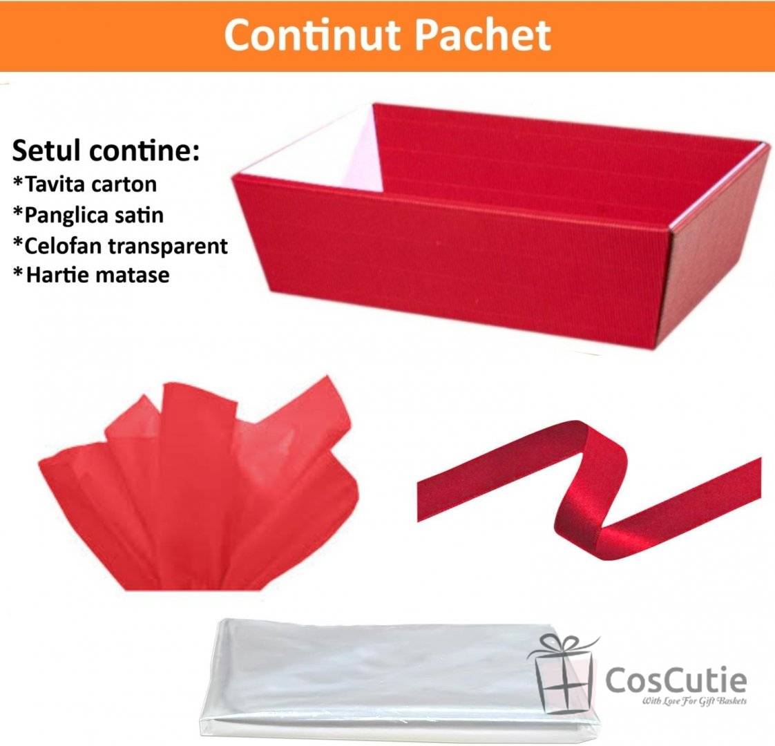 Set cadou Tavita Rosie carton + Accesorii decorative, Rosu, 39x28x8cm
