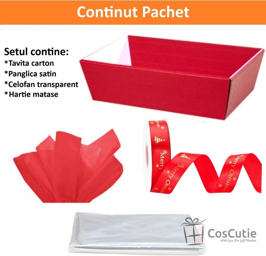 Set cadou Tavita Rosie carton + Accesorii decorative Xmas, 39x28x8cm