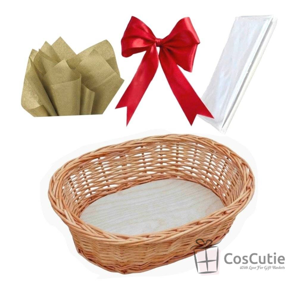 Set Cos Cadou din Rachita cu Accesorii pentru Ambalare, 30x20x10 cm