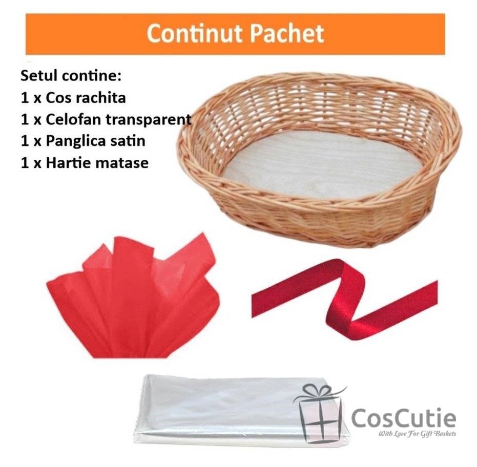 Set Cos Cadou din Rachita cu Accesorii pentru Ambalare, 30x20x10 cm