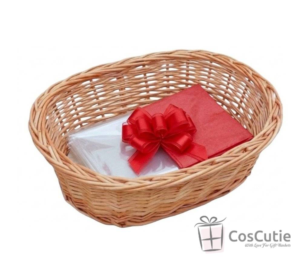  Set Cos Cadou din Rachita cu Accesorii pentru Ambalare, 35x25x10 cm