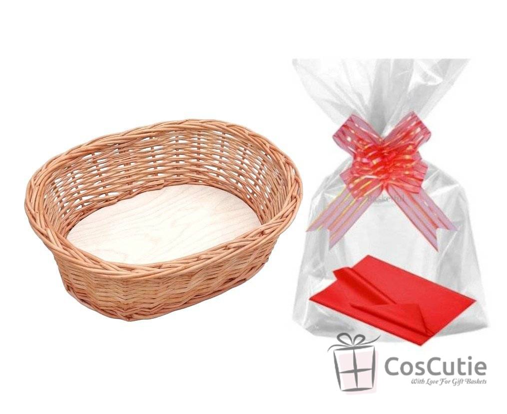  Set Cos Cadou din Rachita cu Accesorii pentru Ambalare, 35x25x10 cm
