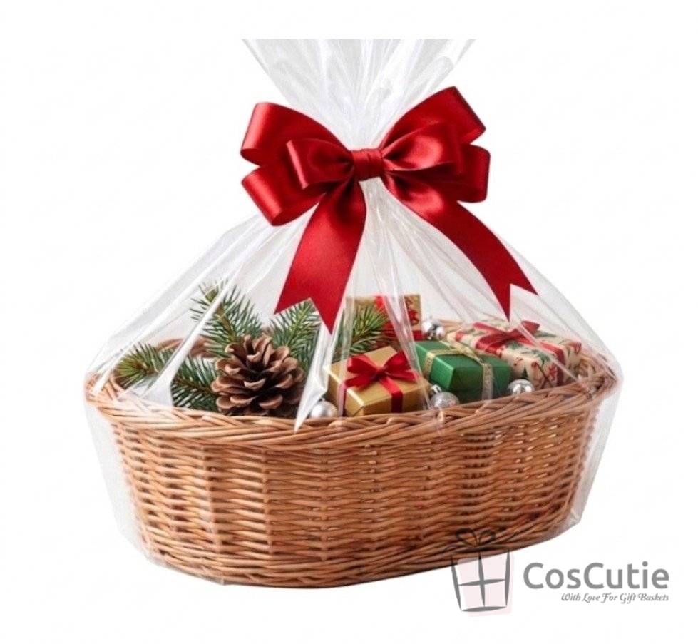  Set Cos Cadou din Rachita cu Accesorii pentru Ambalare, 35x25x10 cm