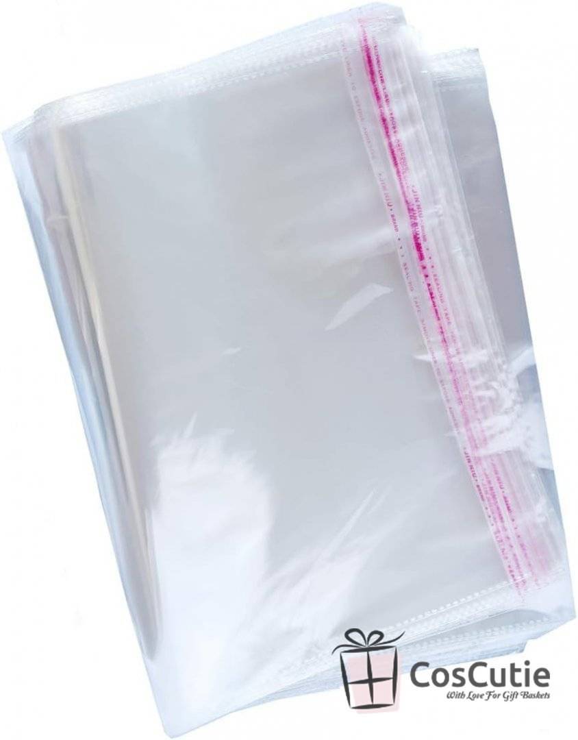 Set ambalare cosuri si cadouri, Pungi celofan 60x85 cm si accesorii decorative