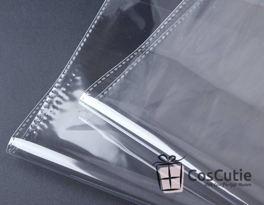 Set ambalare cosuri si cadouri, Pungi celofan 60x85 cm si accesorii decorative
